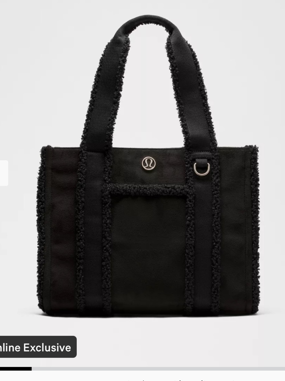Lululemon NWT $170 *SOLD OUT* Boxy Tote Bag 10L Faux Shearling Trims Black Purse